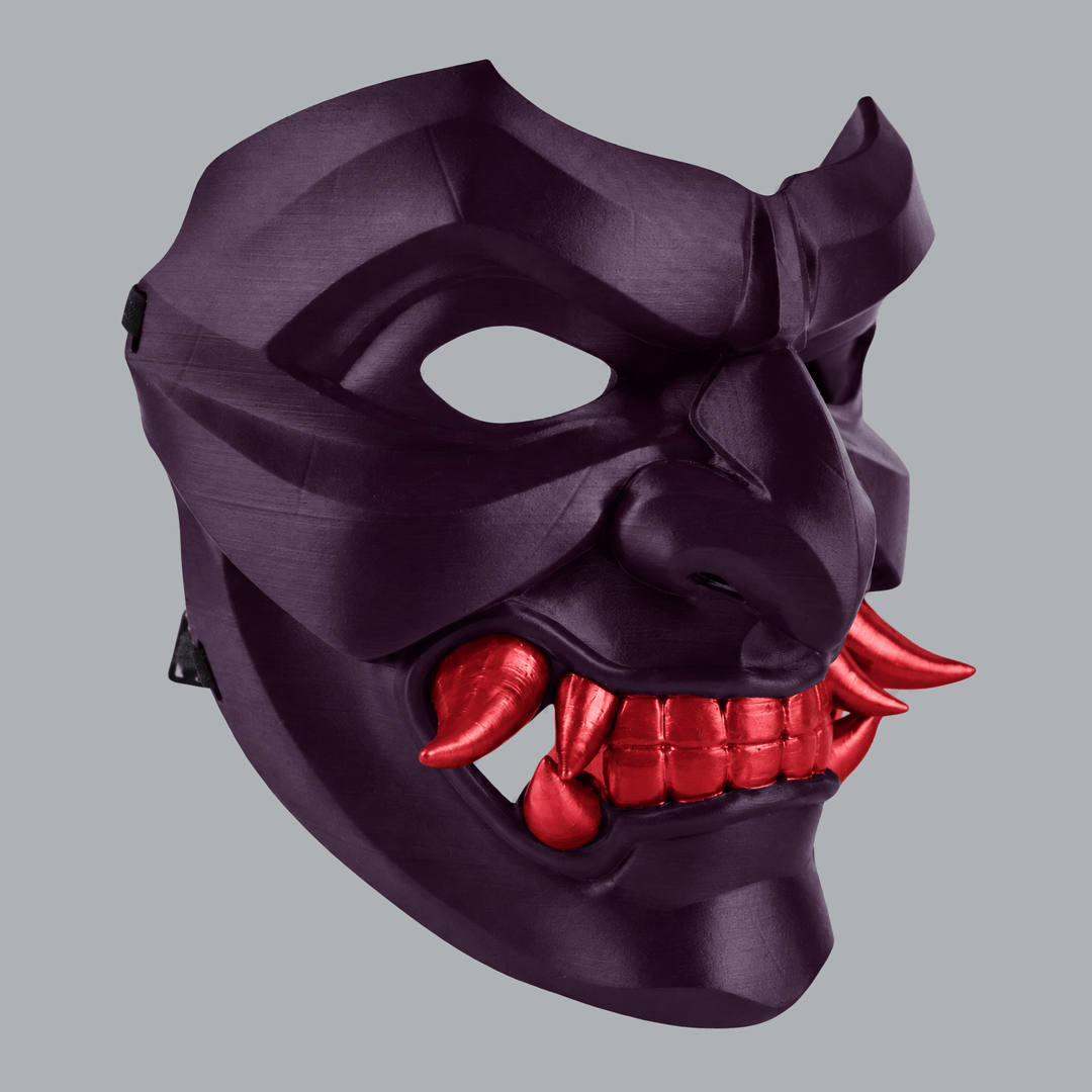 Space Armory Kabuto Mask With Fangs - Black Purple / Red Masks
