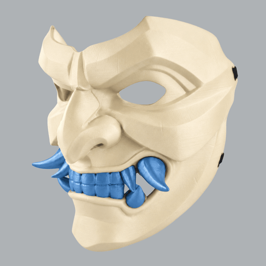 Space Armory Kabuto Mask With Fangs - Blue Lagoon / Ivory Masks