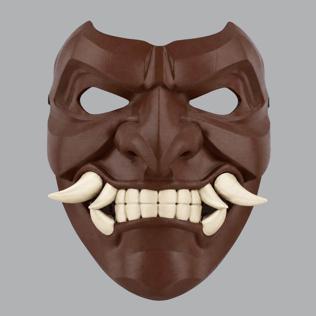 Space Armory Kabuto Mask With Fangs - Chocolate / Ivory Masks