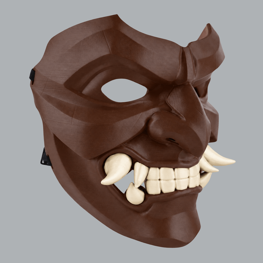 Space Armory Kabuto Mask With Fangs - Chocolate / Ivory Masks