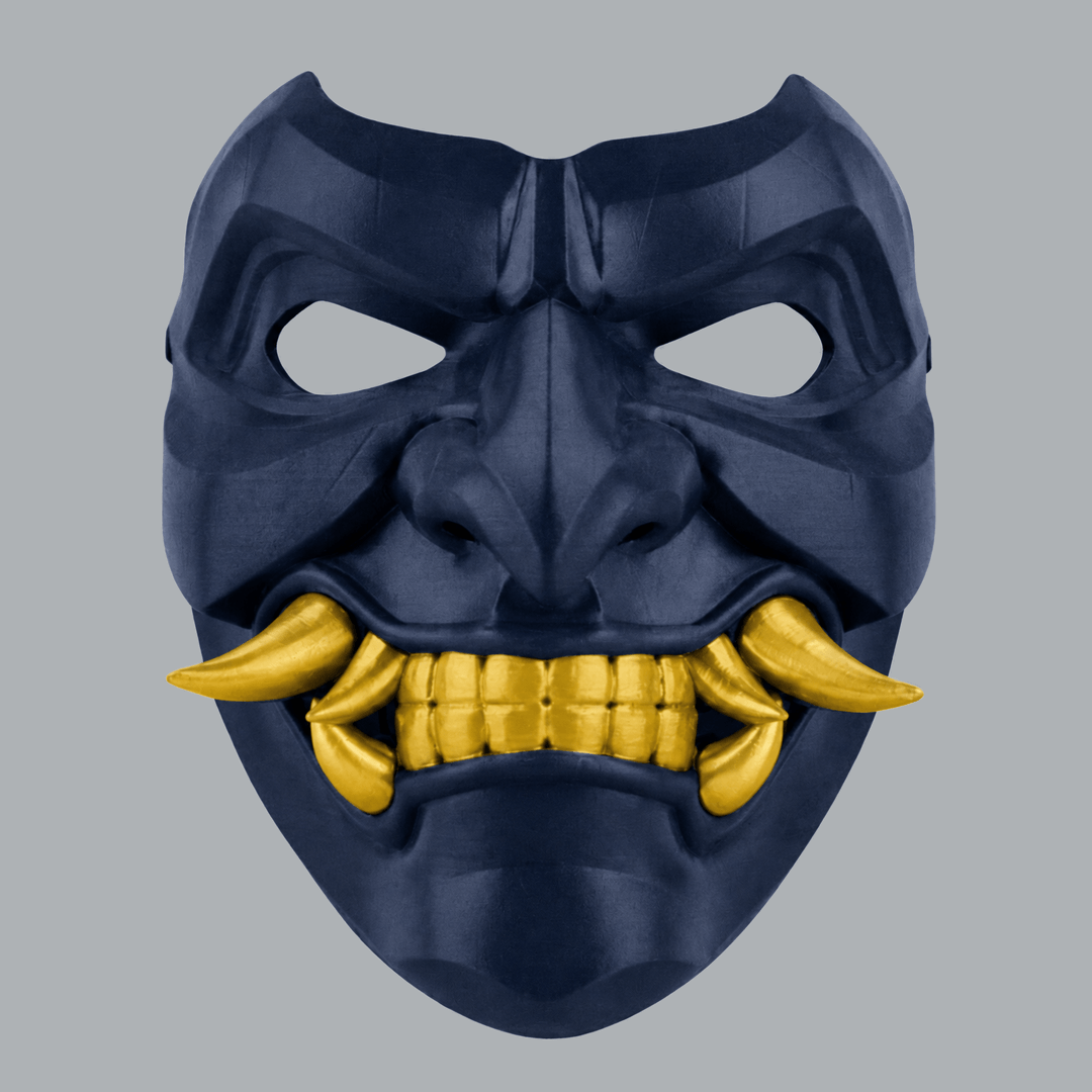 Space Armory Kabuto Mask With Fangs - Dark Indigo / Curry Masks