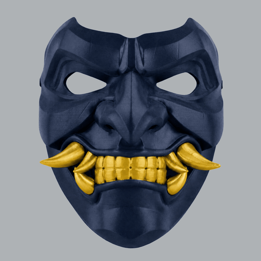 Space Armory Kabuto Mask With Fangs - Dark Indigo / Curry Masks