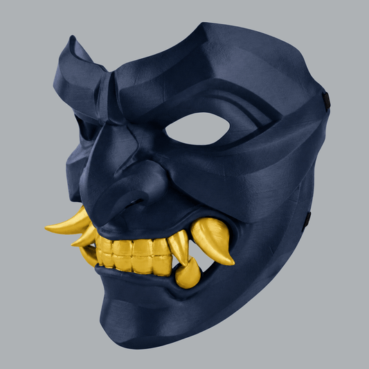 Space Armory Kabuto Mask With Fangs - Dark Indigo / Curry Masks