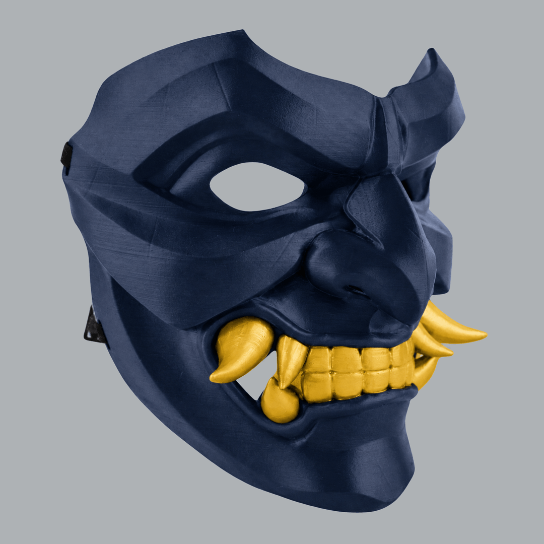 Space Armory Kabuto Mask With Fangs - Dark Indigo / Curry Masks