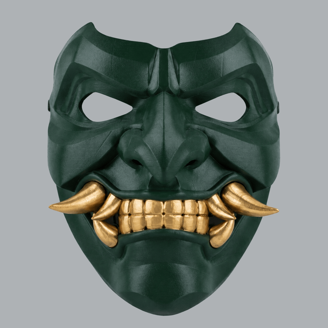 Space Armory Kabuto Mask With Fangs - Deep Forest / Gold Masks