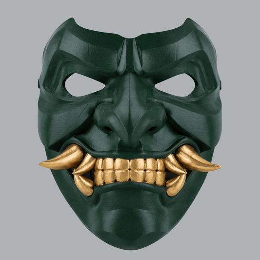 Space Armory Kabuto Mask With Fangs - Deep Forest / Gold Masks