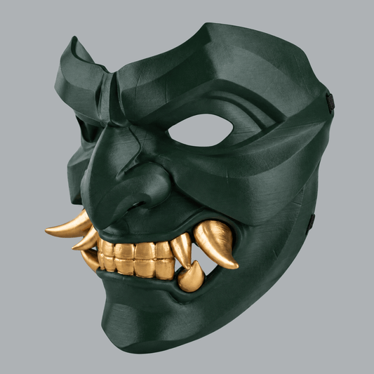Space Armory Kabuto Mask With Fangs - Deep Forest / Gold Masks
