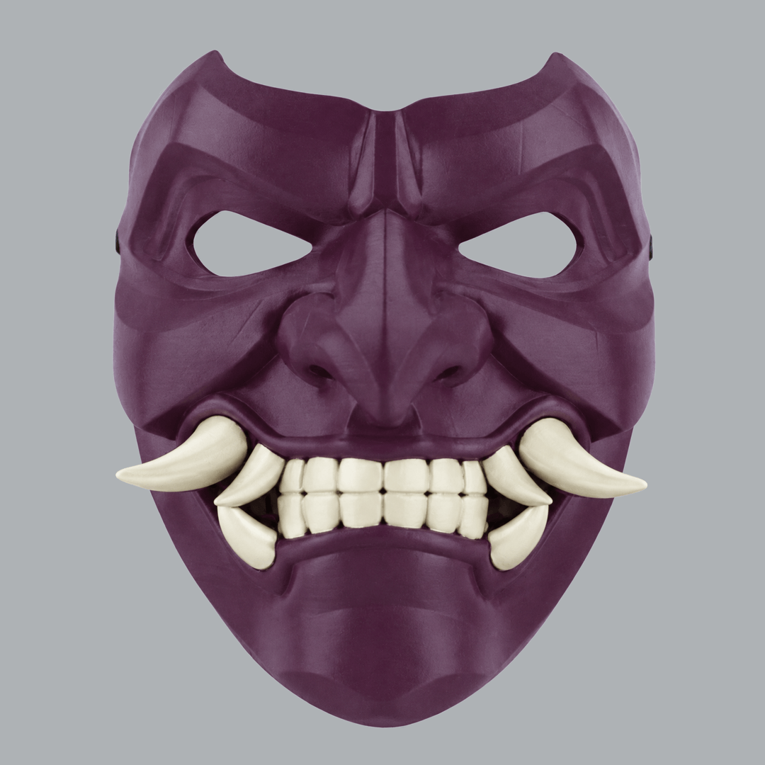Space Armory Kabuto Mask With Fangs - Deep Purple / Shock White Cream Masks