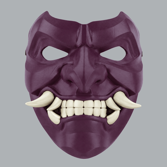Space Armory Kabuto Mask With Fangs - Deep Purple / Shock White Cream Masks