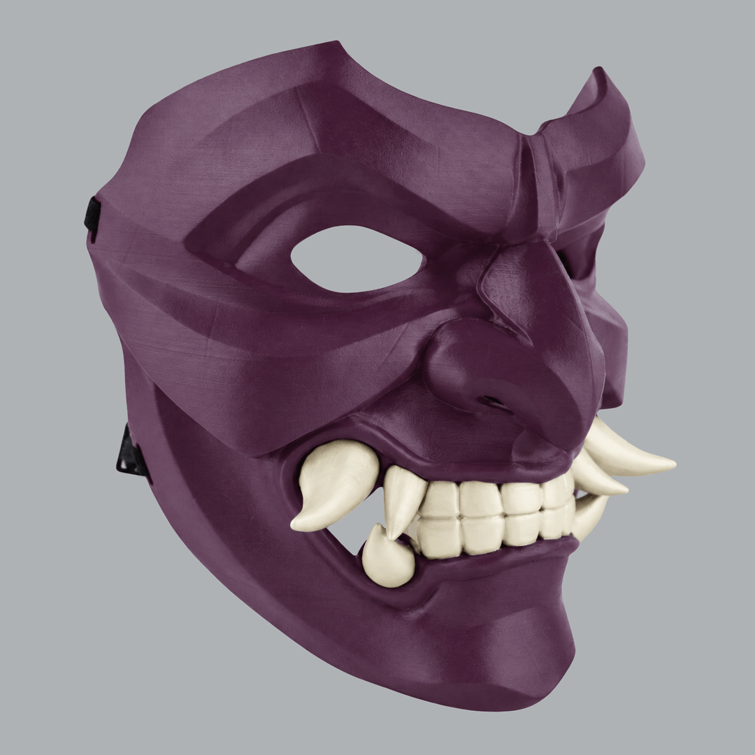 Space Armory Kabuto Mask With Fangs - Deep Purple / Shock White Cream Masks