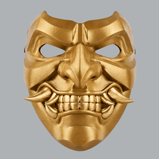 Space Armory Kabuto Mask With Fangs - Gold Masks