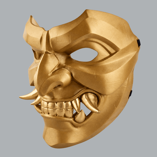 Space Armory Kabuto Mask With Fangs - Gold Masks