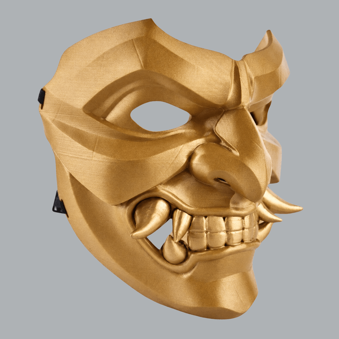 Space Armory Kabuto Mask With Fangs - Gold Masks