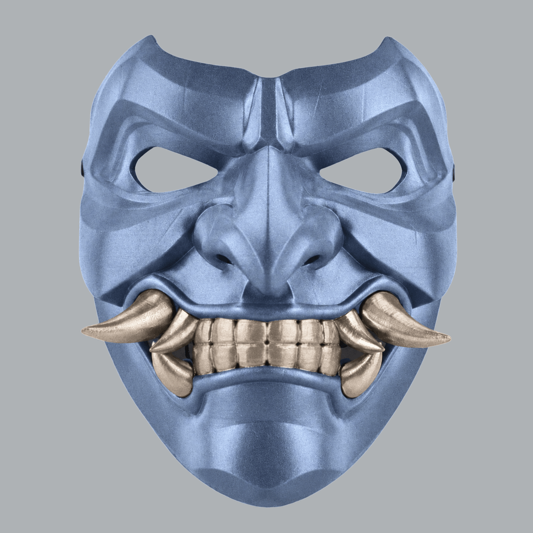Space Armory Kabuto Mask With Fangs - Ice Blue / Champagner Masks