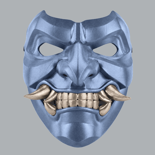 Space Armory Kabuto Mask With Fangs - Ice Blue / Champagner Masks