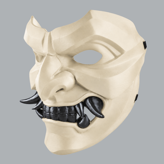 Space Armory Kabuto Mask With Fangs - Ivory / Black Masks