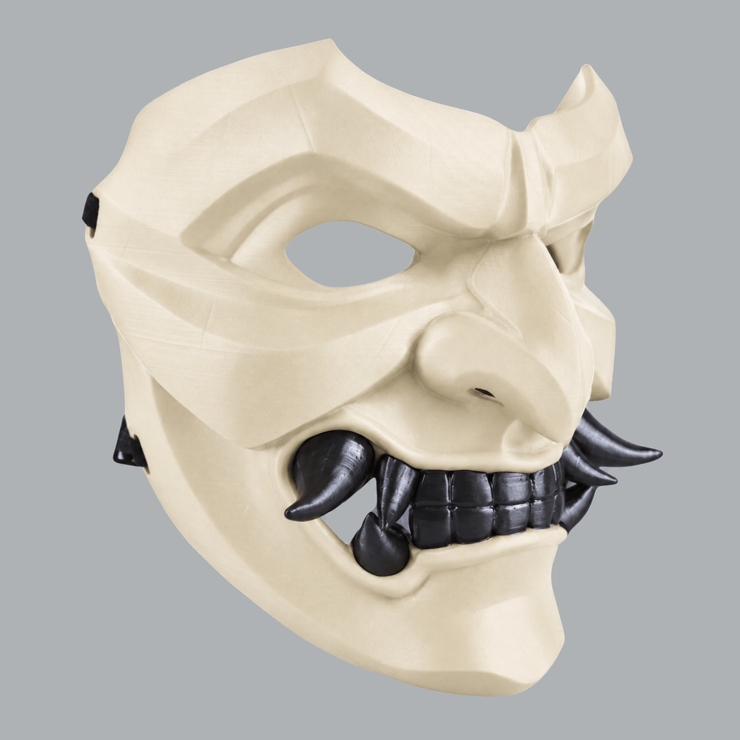 Space Armory Kabuto Mask With Fangs - Ivory / Black Masks