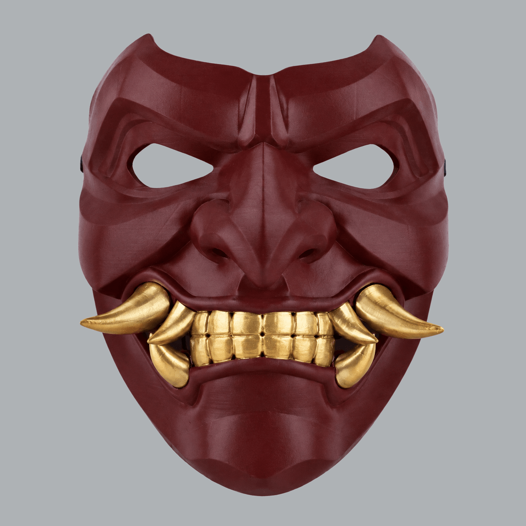 Space Armory Kabuto Mask With Fangs - Maroon / Gold Masks