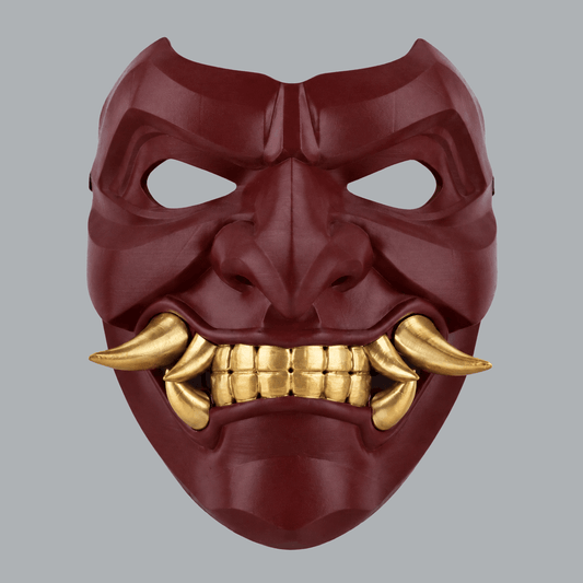 Space Armory Kabuto Mask With Fangs - Maroon / Gold Masks