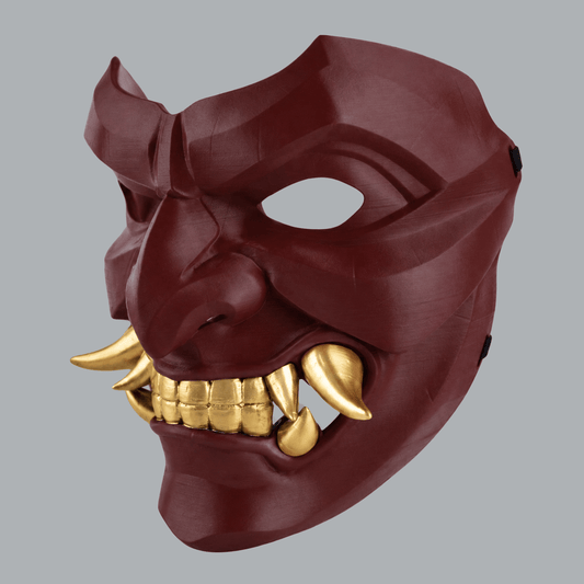 Space Armory Kabuto Mask With Fangs - Maroon / Gold Masks