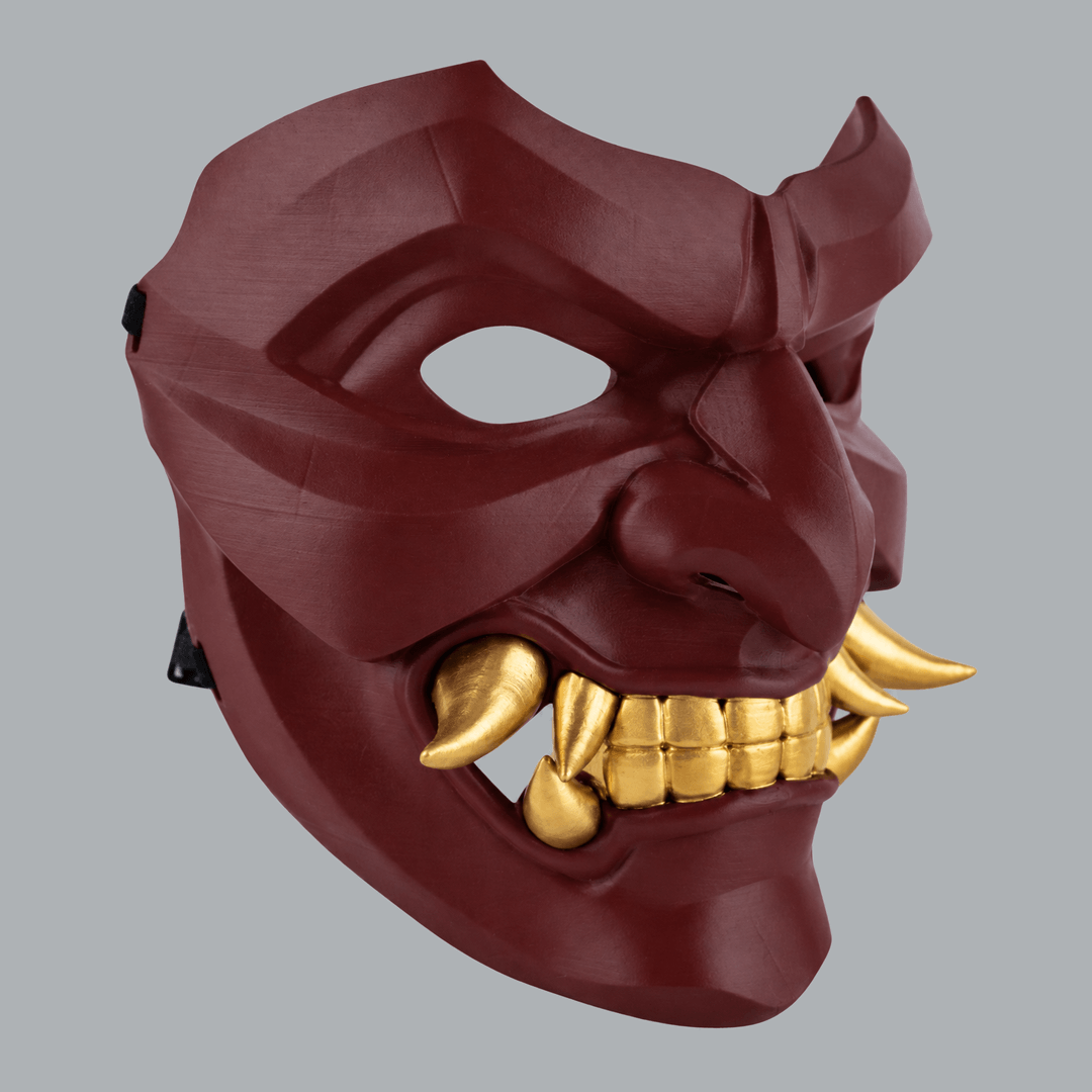 Space Armory Kabuto Mask With Fangs - Maroon / Gold Masks