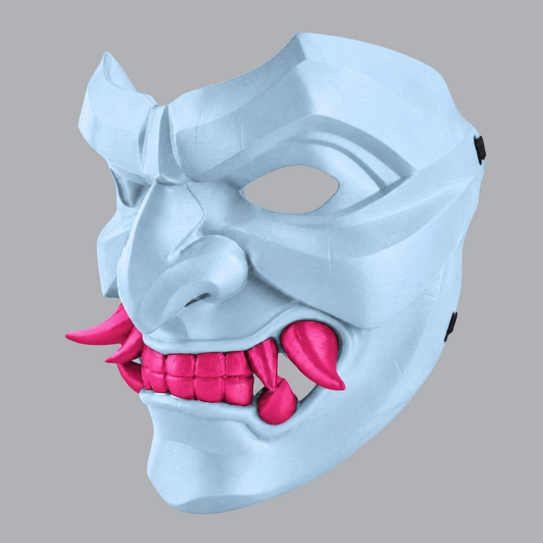 Space Armory Kabuto Mask With Fangs - Polar Blue / Infra Pink Masks