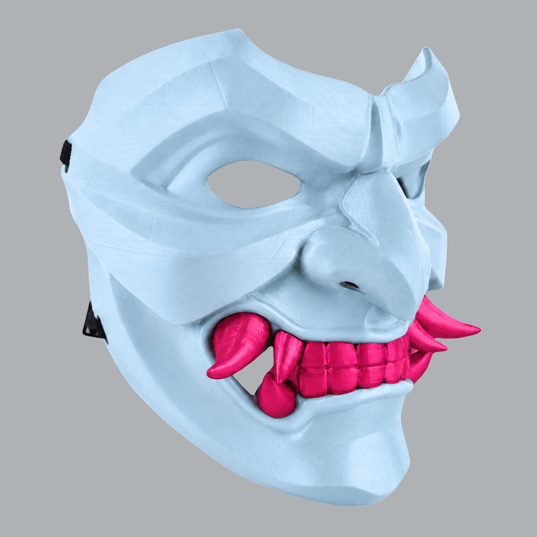 Space Armory Kabuto Mask With Fangs - Polar Blue / Infra Pink Masks