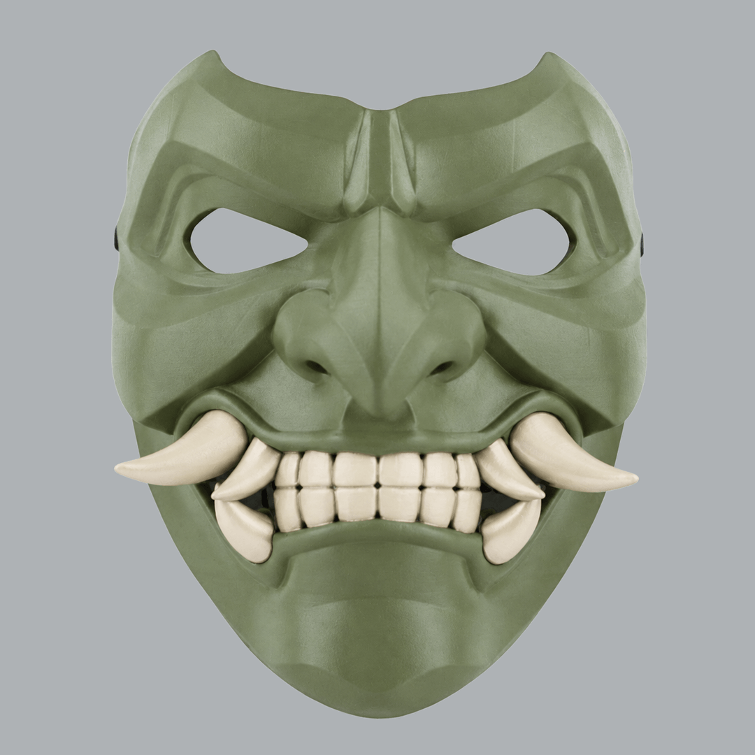 Space Armory Kabuto Mask With Fangs - Reseda / Ivory Masks