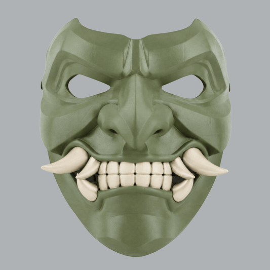 Space Armory Kabuto Mask With Fangs - Reseda / Ivory Masks