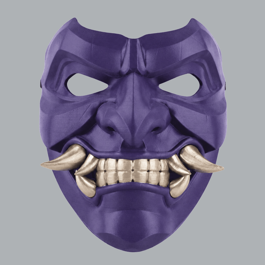 Space Armory Kabuto Mask With Fangs - Royal Purple / Champagner Masks