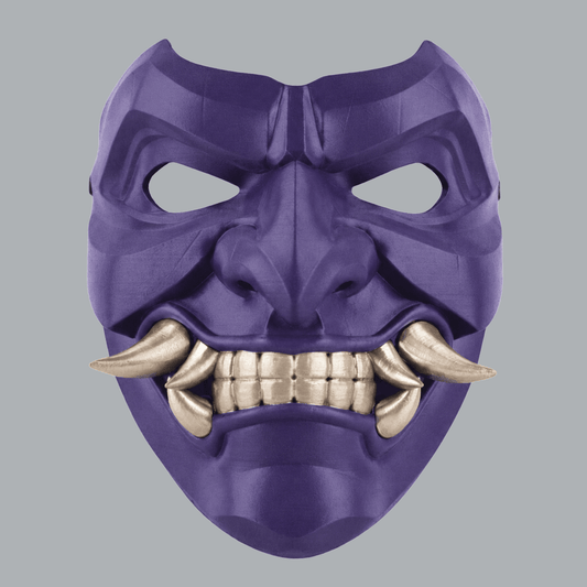 Space Armory Kabuto Mask With Fangs - Royal Purple / Champagner Masks