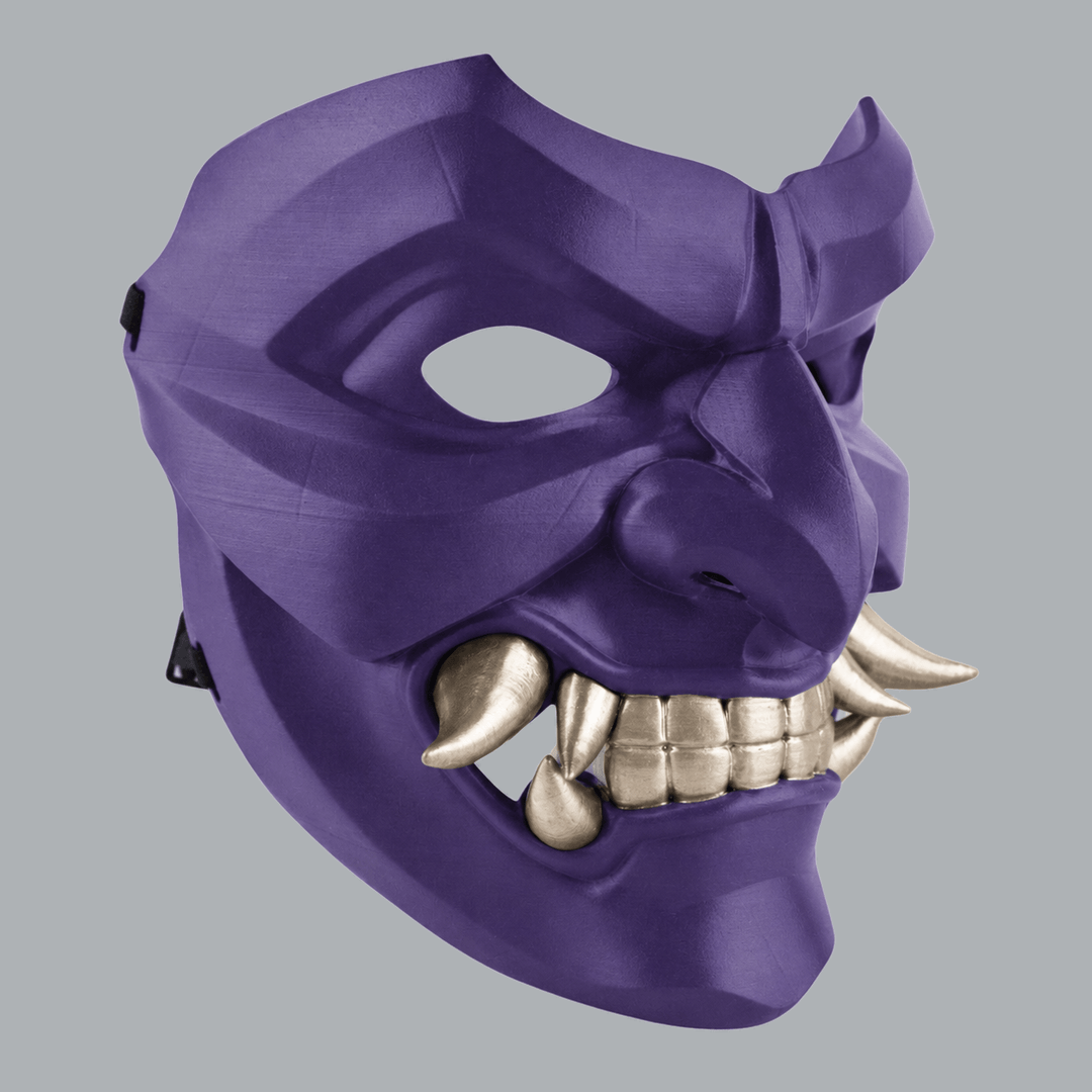 Space Armory Kabuto Mask With Fangs - Royal Purple / Champagner Masks