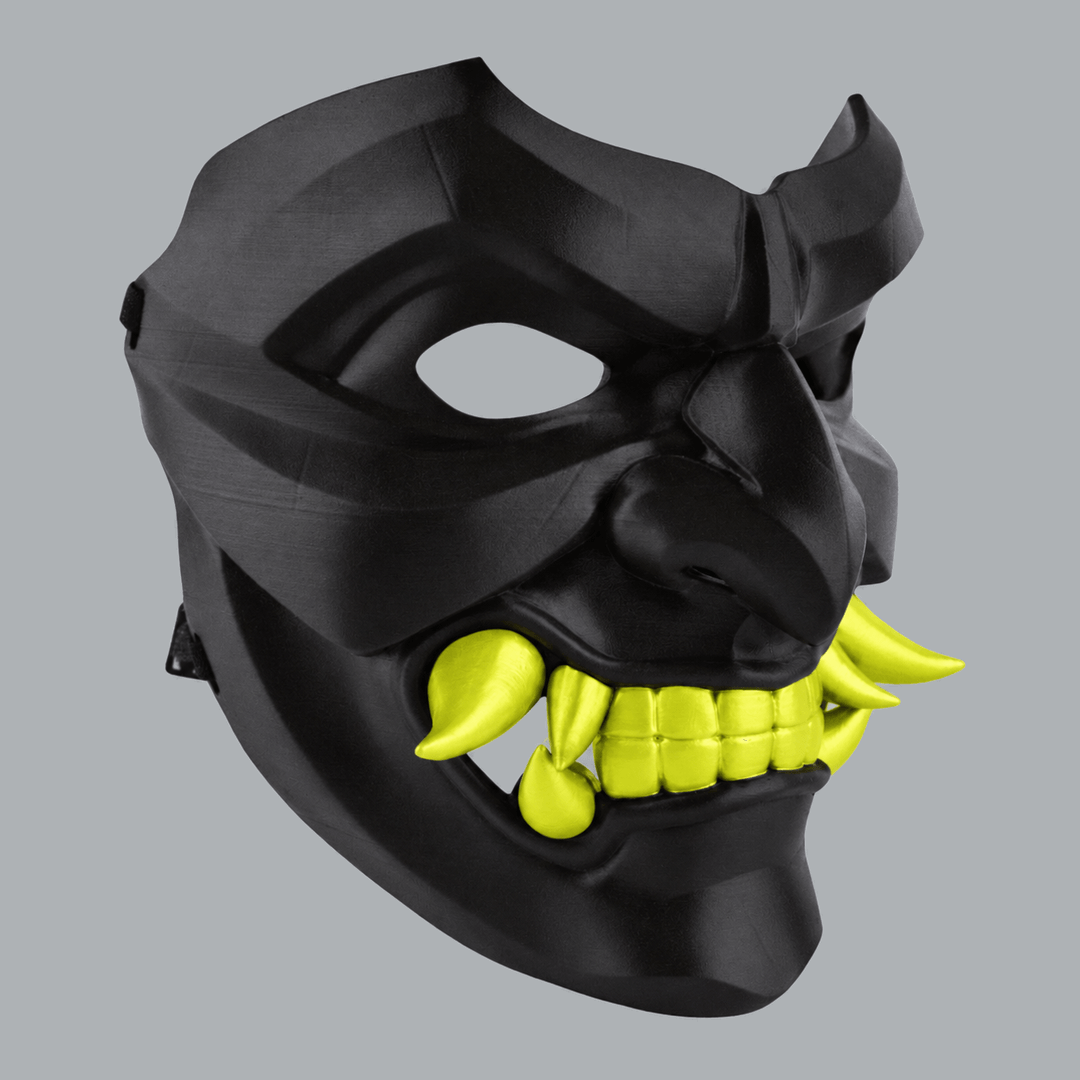 Space Armory Kabuto Mask With Fangs - Shock Black / Poison Light Masks