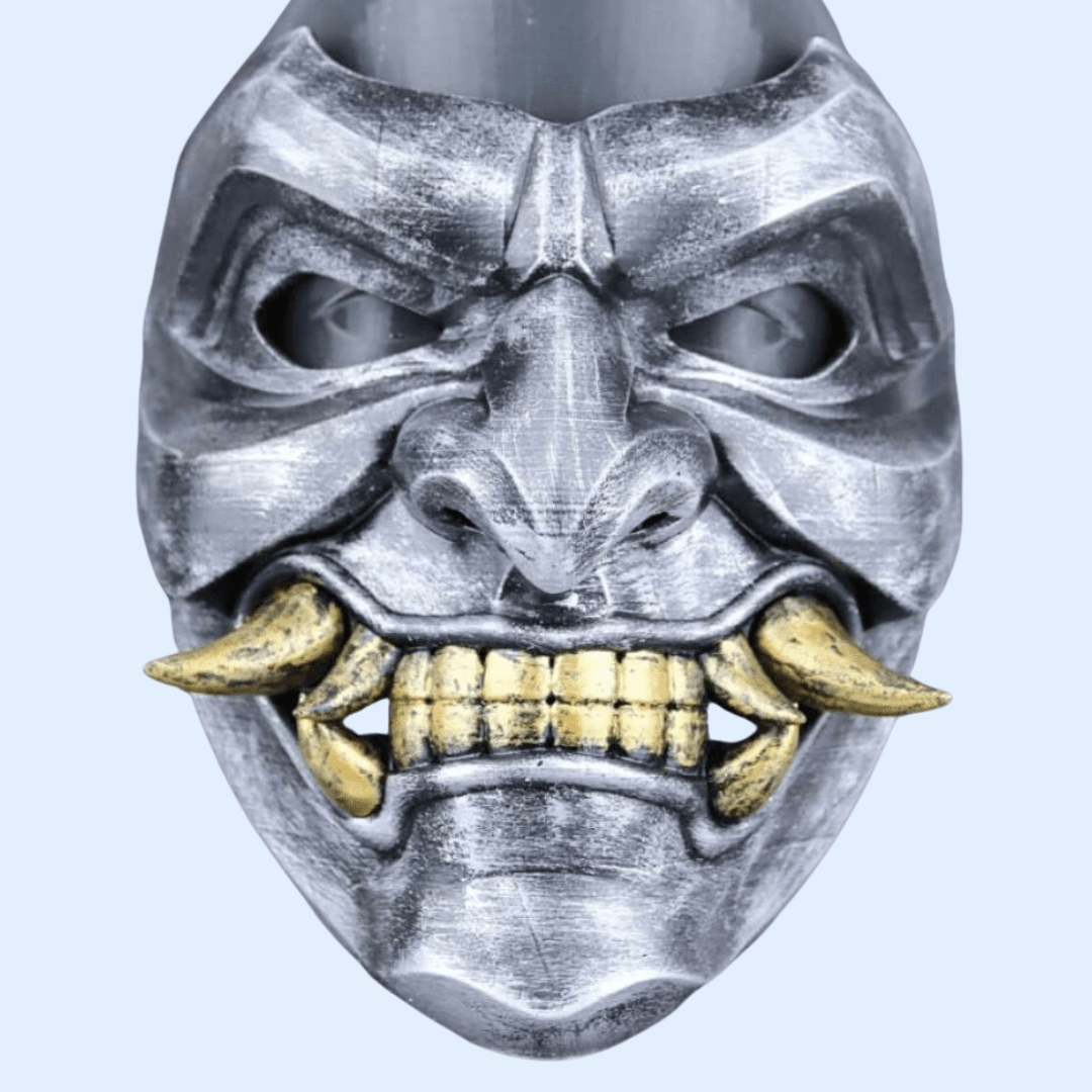 Space Armory Kabuto Mask With Fangs Silver