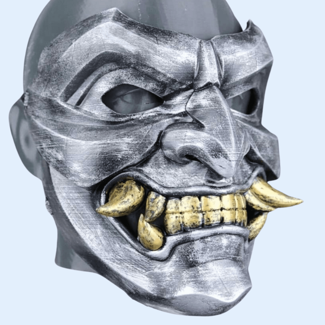 Space Armory Kabuto Mask With Fangs Silver