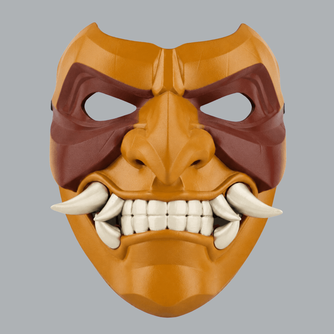 Space Armory Kabuto Mask With Fangs - Topaz / Pecan Nut / Ivory Masks