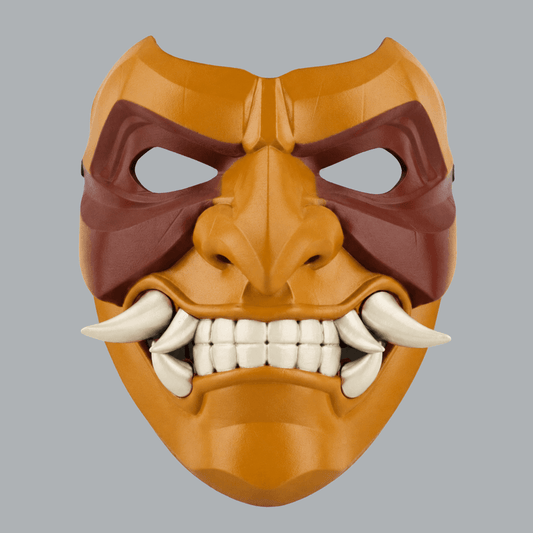 Space Armory Kabuto Mask With Fangs - Topaz / Pecan Nut / Ivory Masks