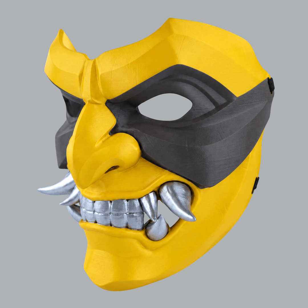 Space Armory Kabuto Mask With Fangs - Yellow / Slate Masks