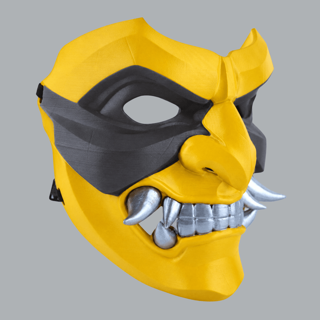 Space Armory Kabuto Mask With Fangs - Yellow / Slate Masks