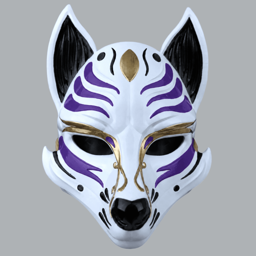 Space Armory Kitsune Fox Mask - White / Royal Purple Masks