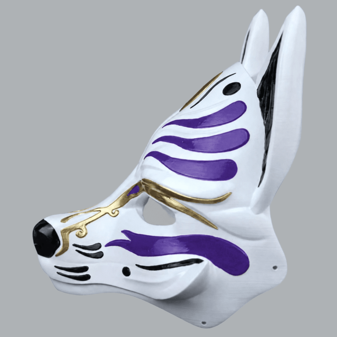 Space Armory Kitsune Fox Mask - White / Royal Purple Masks