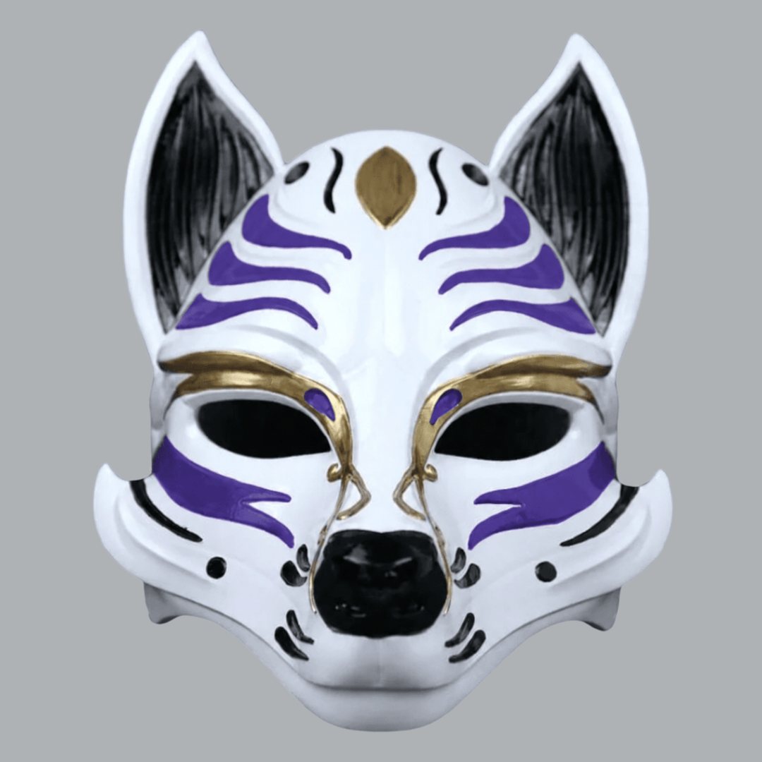 Space Armory Kitsune Fox Mask - White / Royal Purple Masks
