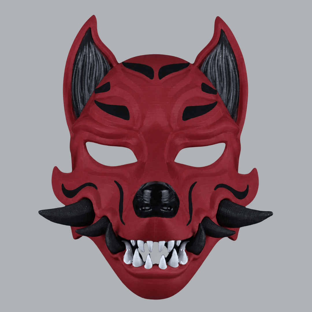 Space Armory Kitsune Fox Mask With Fangs - Cardinal / Black Masks