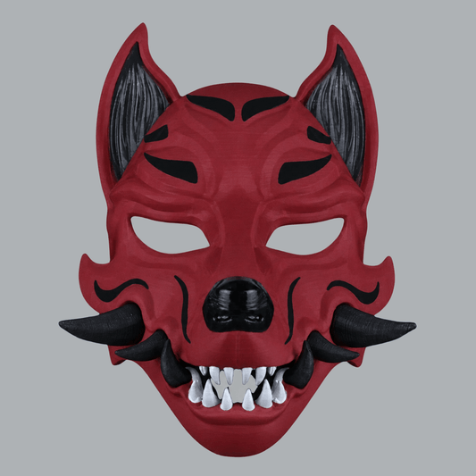 Space Armory Kitsune Fox Mask With Fangs - Cardinal / Black Masks