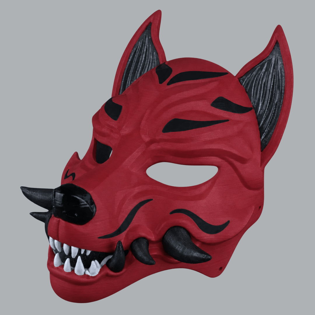 Space Armory Kitsune Fox Mask With Fangs - Cardinal / Black Masks