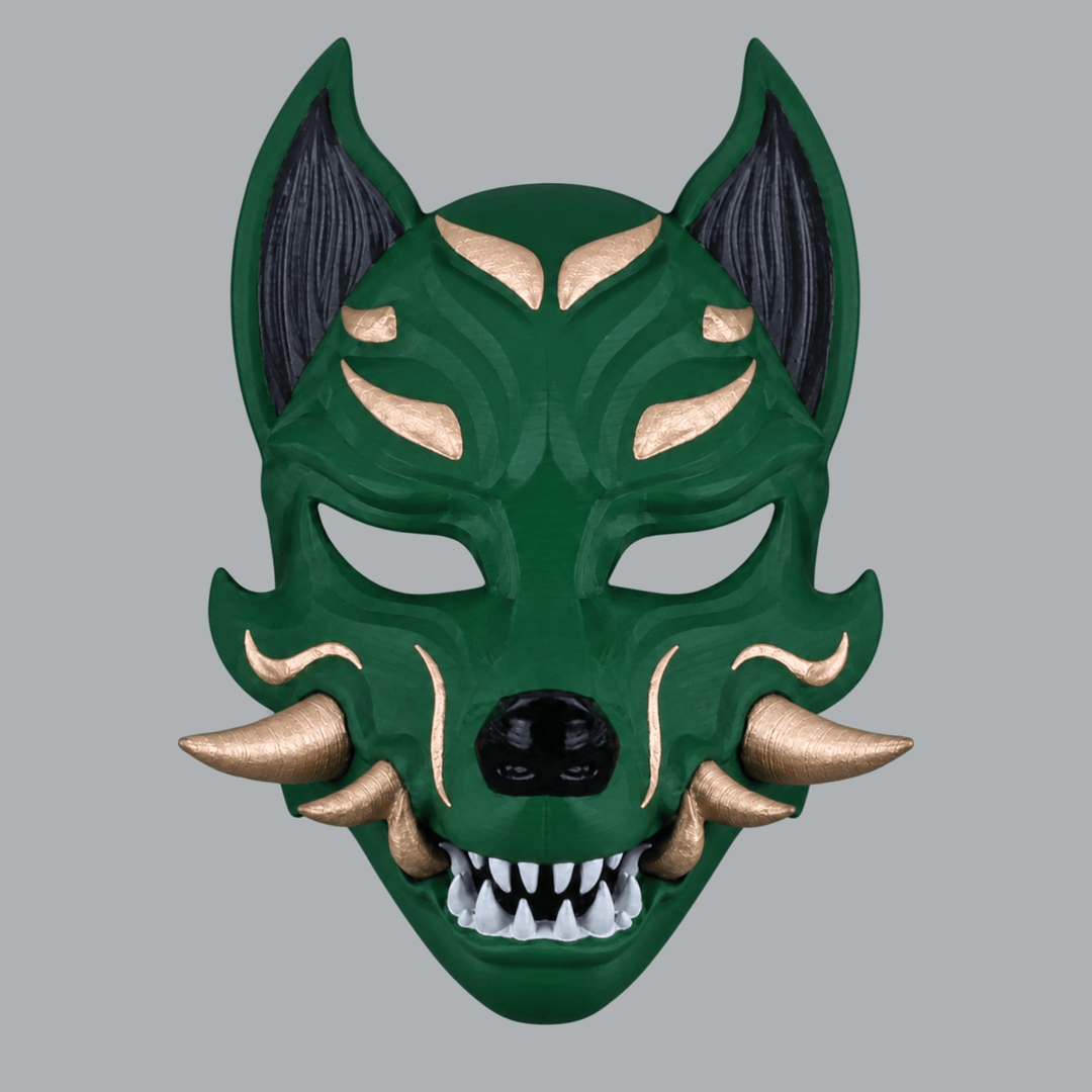 Space Armory Kitsune Fox Mask With Fangs - Celtic / Champagner Masks