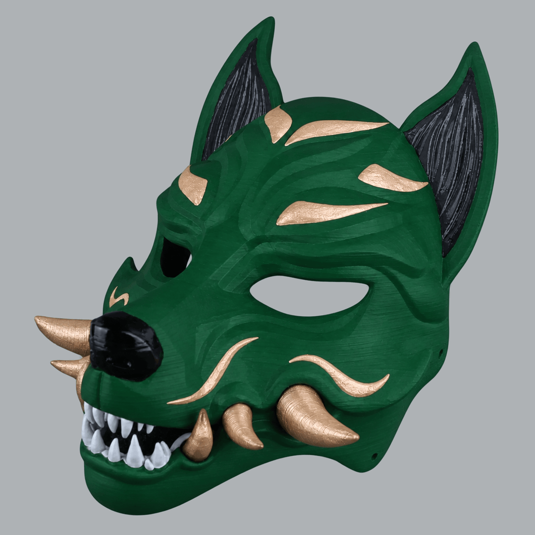 Space Armory Kitsune Fox Mask With Fangs - Celtic / Champagner Masks