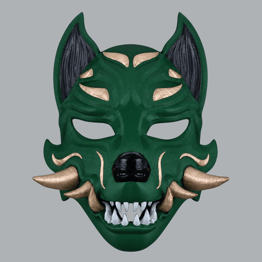 Space Armory Kitsune Fox Mask With Fangs - Celtic / Champagner Masks