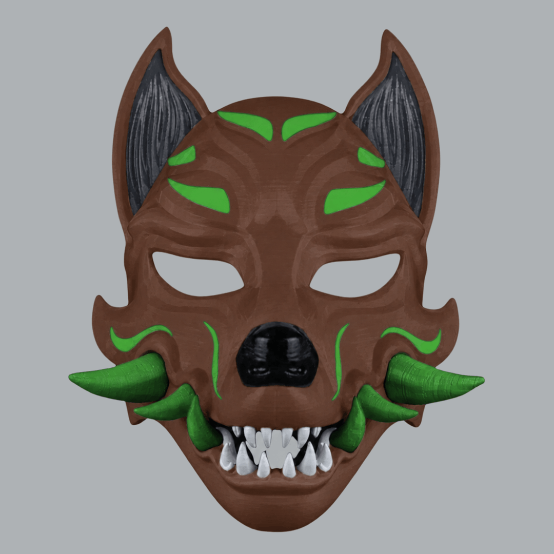 Space Armory Kitsune Fox Mask With Fangs - Chocolate / Irish Green Masks