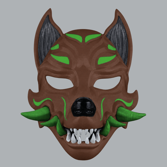 Space Armory Kitsune Fox Mask With Fangs - Chocolate / Irish Green Masks